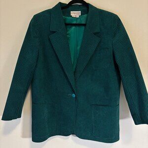 Vintage Ultrasuede Teal Houndstooth Blazer – 80s/90s Power Suit Jacket
